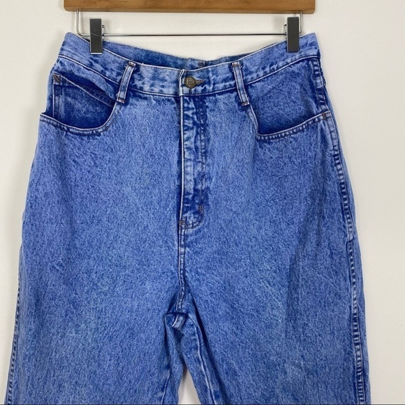 VINTAGE 80s BILL BLASS Acid Wash Super High Waisted Jeans Size 14 Hemmed - Picture 2 of 12